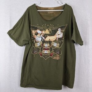 7.62 designs green distressed Tshirt navy pin up girl